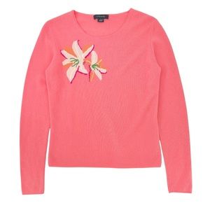 Christopher Fischer Pink Salmon 100% Cashmere Floral Detail Sweater sz M
